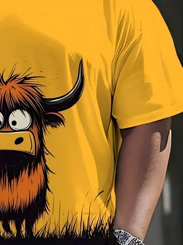 Мужская желтая футболка с рисунком монстра из мультфильма — легкая футболка с круглым вырезом и короткими рукавами, футболка большого размера с забавным дизайном