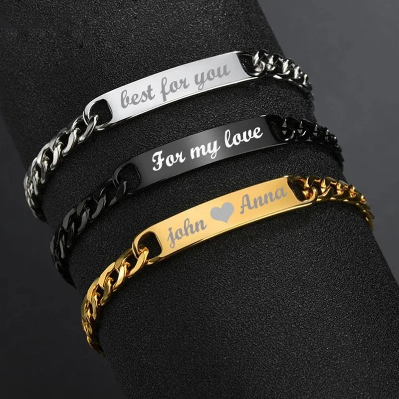 Индивидуальный браслет-цепочка в готическом стиле панк с гравировкой из