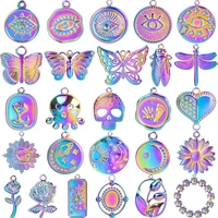 5pcs rainbow greek eye butterfly charm rose flower stainless steel charms for jewelry making supplies diy sun moon star pendants
