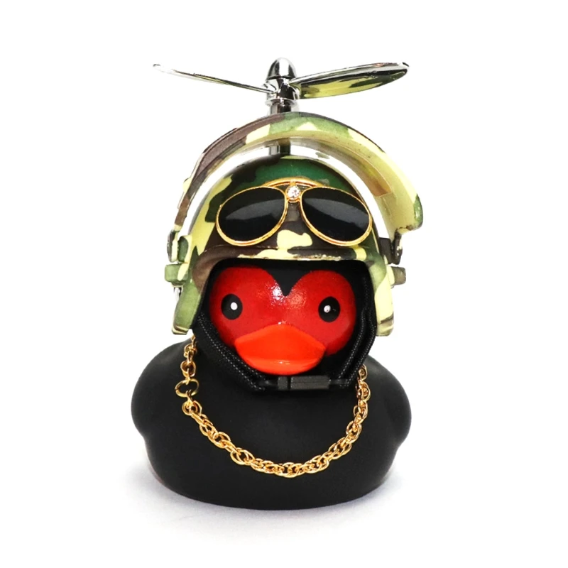 

Q0KB Little Black Duck Helmet Propeller Rubber Duck Car Decoration Funny Backpack Bicycle Motor Cycle Ornament Outdoor Gear