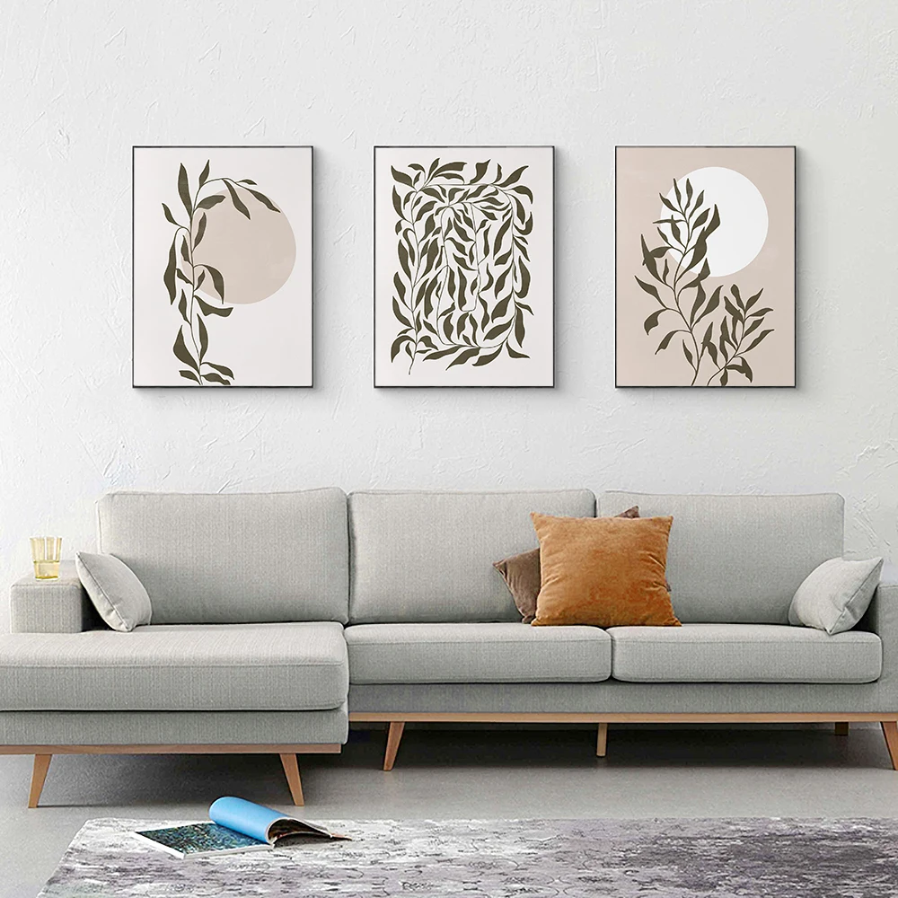 

Minimalist Sun Poster Botanical Canvas Painting Abstract Gallery Art Print Green Beige Wall Picture for Living Room Home Decor