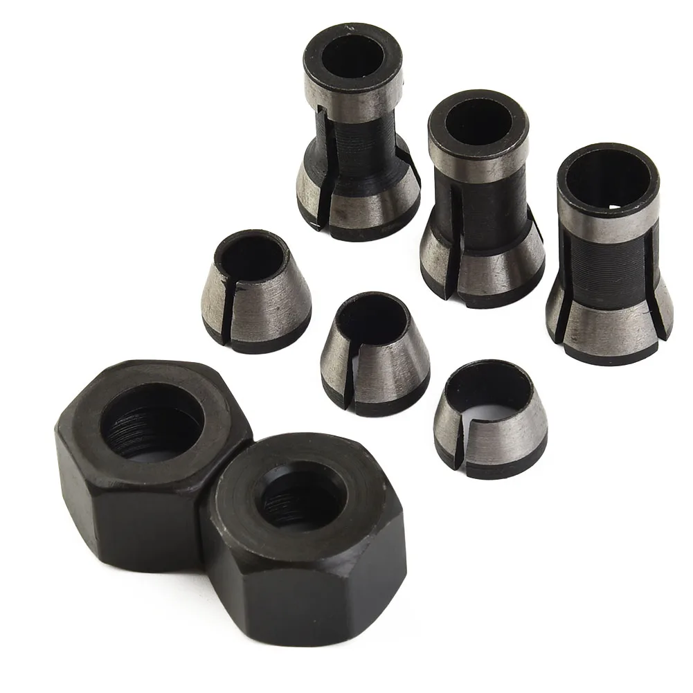 

8 Pcs Collet 6/6.35/8mm Black+silver CNC Router Collet Carbon Steel Router Bit Collet Suitable For Engraving Machine