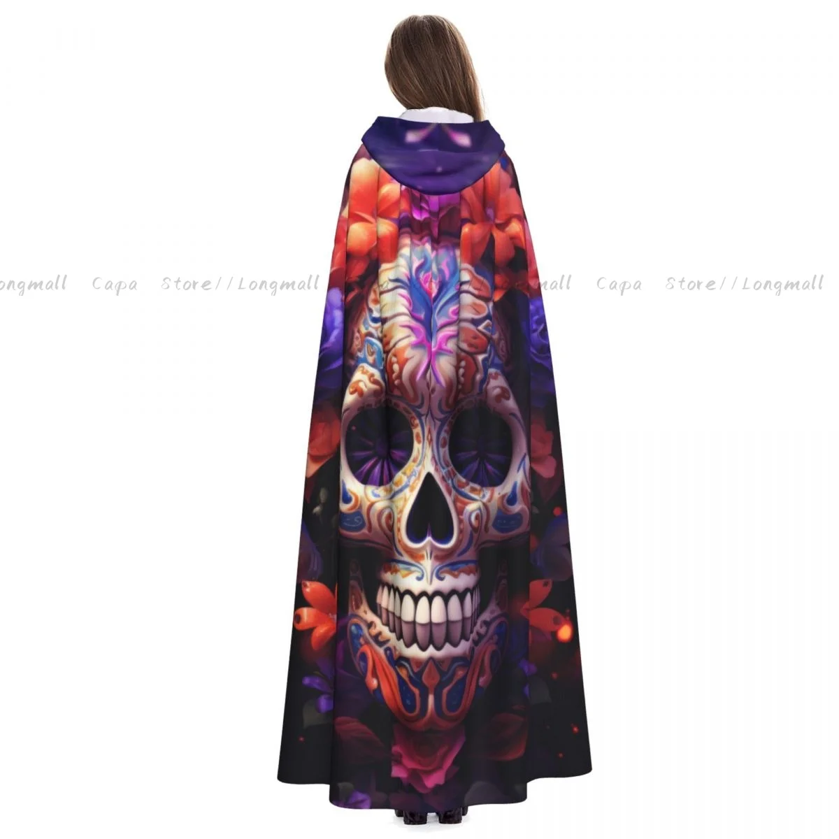 Череп с цветами и листьями плащ капюшоном пальто карнавальный костюм на Хэллоуин