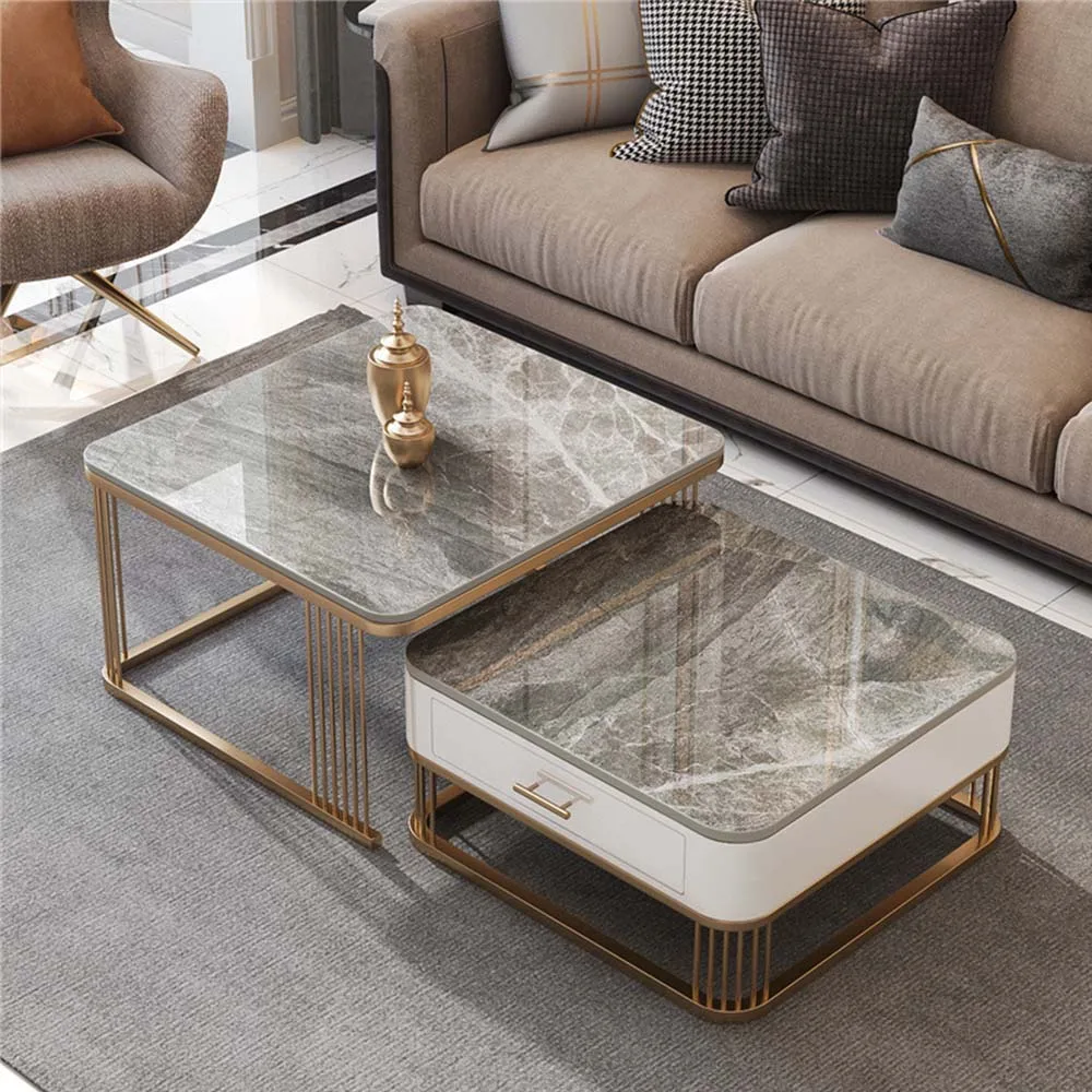 

Square Low Coffee Table Storage Drawers Living Room Modern Table Household Son Mother Combination Rock Plate Furniture Simple