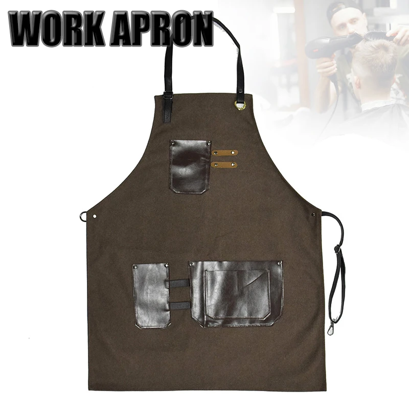 

Коричневый Рабочий Фартук, брезентовый нагрудник для шеф-повара, кухни, для женщин, мужчин, бариста, бариста, карманы для дома, парикмахера, к...