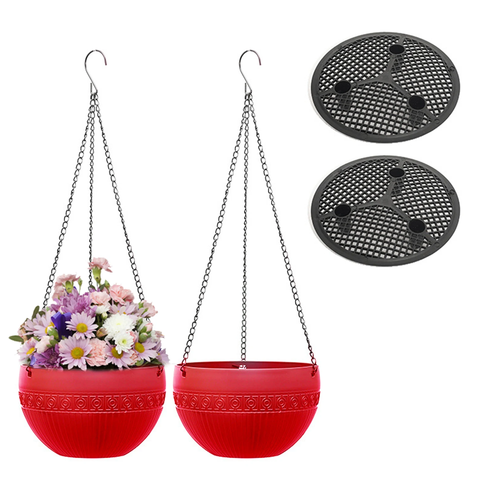 

2Pcs Outdoor Plastic Hanging Flower Pot Chain Hanging Planter Basket For Home Garden Balcony Wall Decoration With Drainage Hole