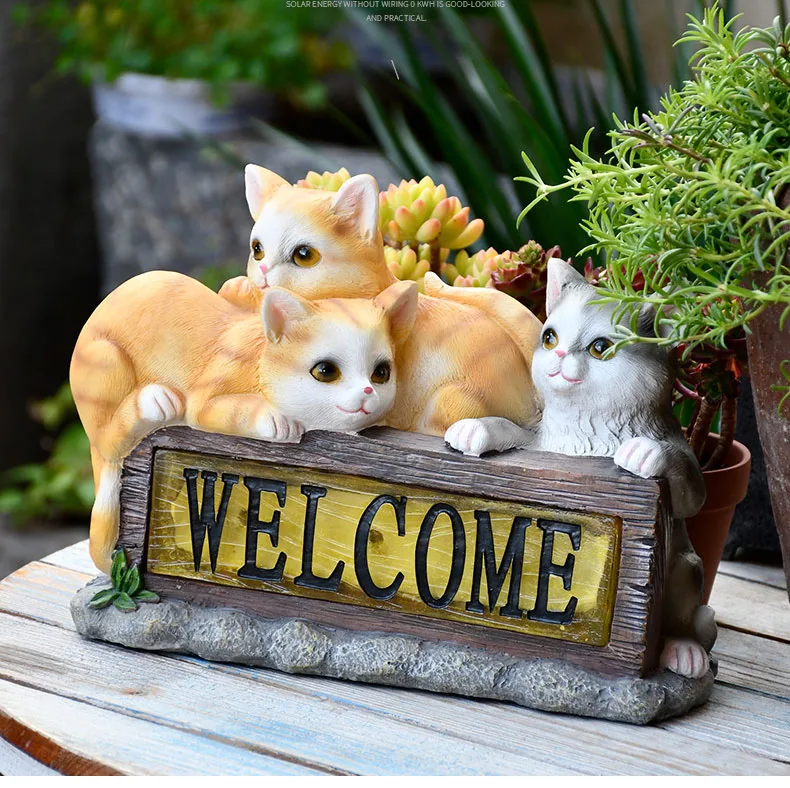 

Милая мультяшная полимерная лампа на солнечной батарее в виде кошки, украшение для сада, виллы