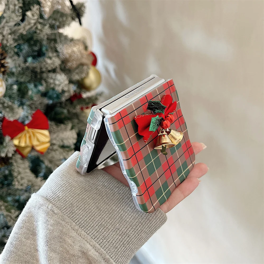 Рождественский чехол с бантом Cherry Bell для Samsung Galaxy ZFlip 6 5 4 3 ZFlip6 цветочными бусинами