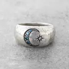 Женское Винтажное кольцо с Луной и звездами, с синим кристаллом