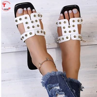 2022 tghdof gold stud slippers womens open toe yellow screw stud flats womens fashion design gladiator sandals35 43