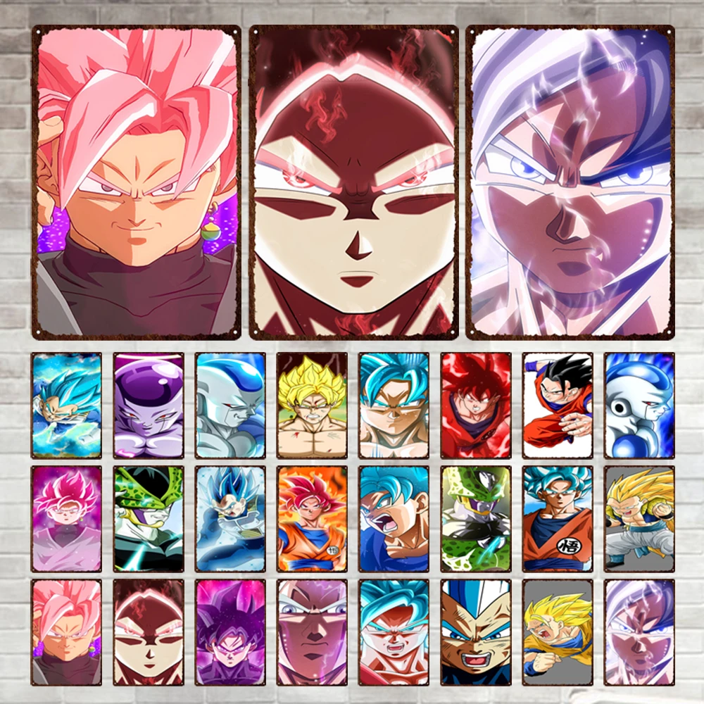 

Dragon Ball Son Goku Metal Sign Japanese Cartoon Anime Wall Stickers Metal Plate Vintage Tin Sign for Man Cave Club Decoration