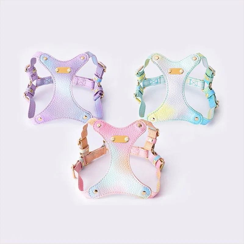 

Pet Cat Dog Color Traction Rope Fashion Environmental Protection Leather Waterproof Anti Breakout Chest Strap Cat Walking Rope