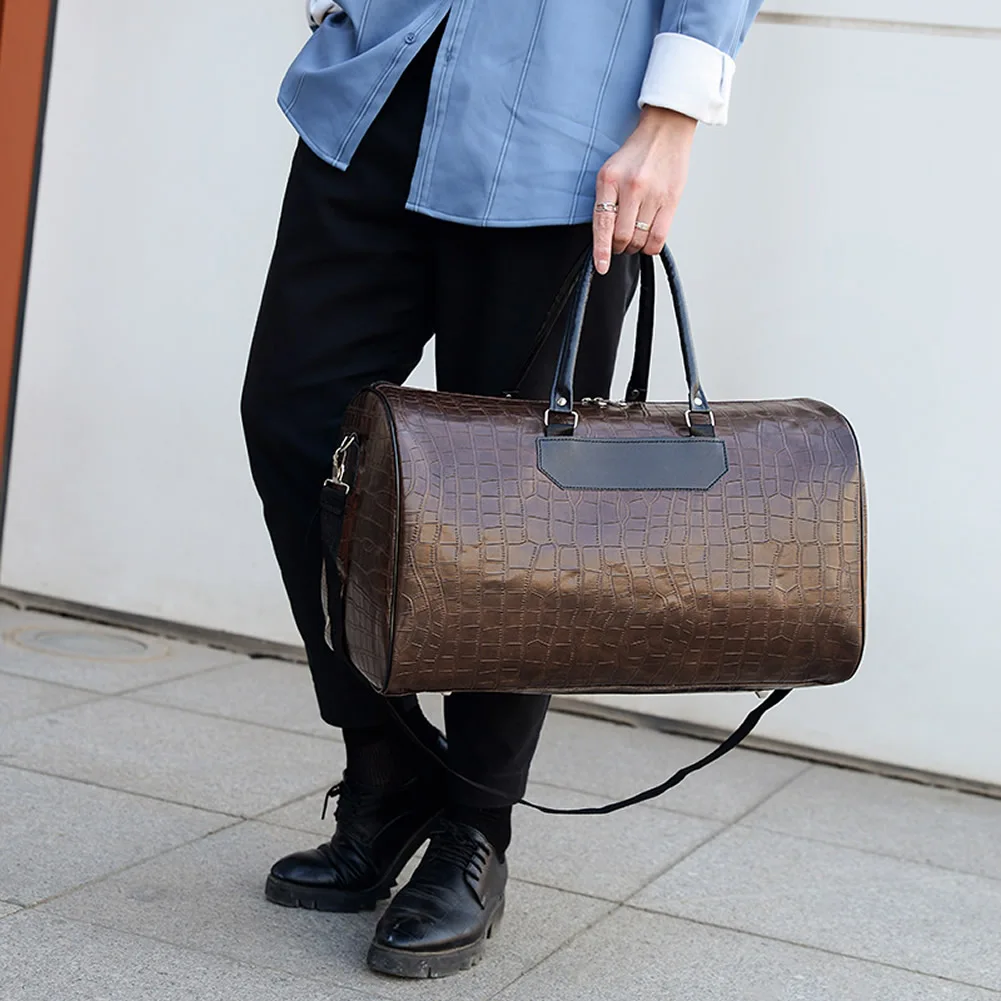 Leather Travel Bag High Capacity Cylinder Sports Fitness Bag Business Casual Business Casual Short Business Trip Large Luggage