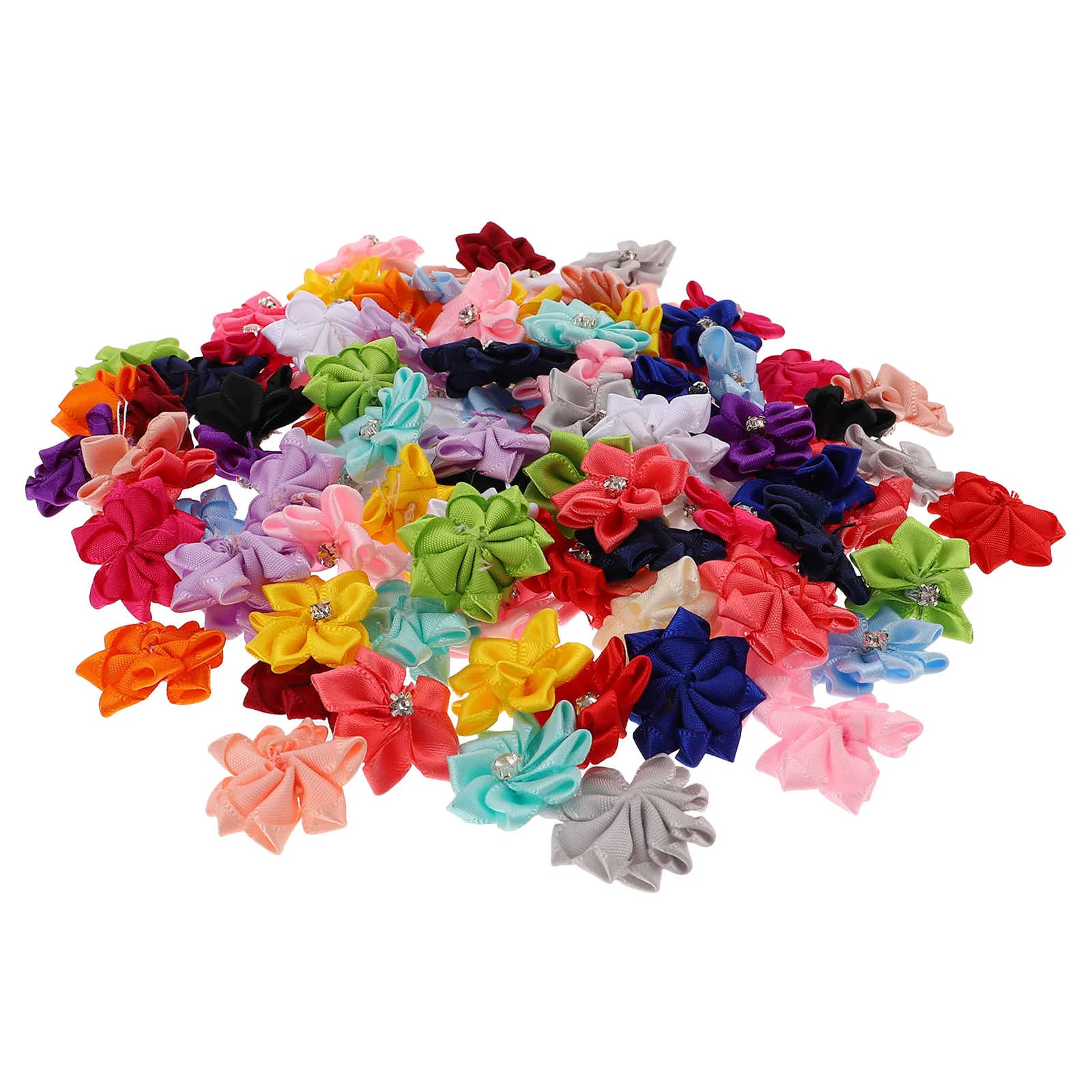 

100 Pcs Sewing Embellishments Flower Embroidered Jeans Fabric Heads Rhinestone Applique Scrapbooking Artificial Hairband Rose
