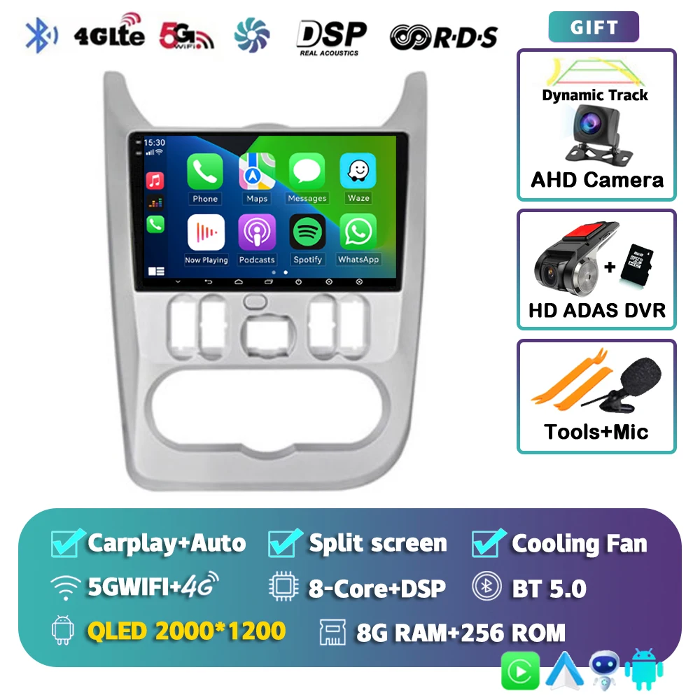 

Android 15 авто беспроводной автомобильный радиоприемник CarPlay для Renault Logan 1 Sandero 2009-2015 Dacia Duster мультимедийный плеер GPS стерео 2din