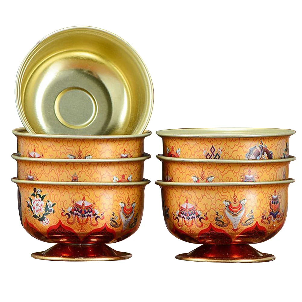 

7 Pcs Miniture Decoration Worship Alloy Cup Offering Container Temple Water Altar Copper