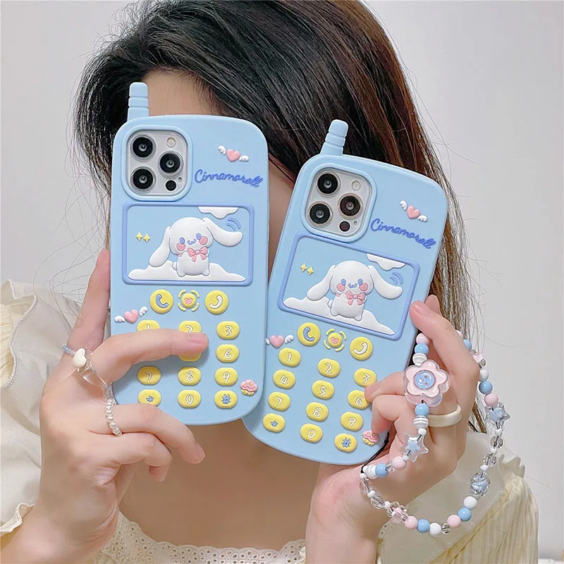

Kawaii Sanrio Cinnamoroll Iphone 11 12 13 14 Pro Maxe Kasus Silikon Tahan Benturan Kasus Tali Pergelangan Tangan Anime Kartun
