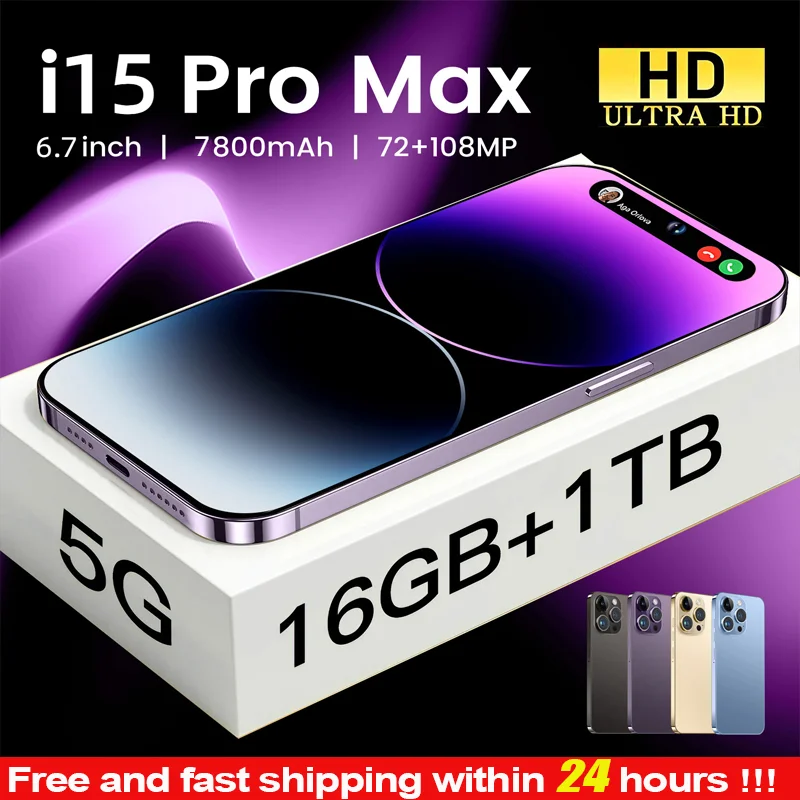 

Смартфон i15 Pro Max 6,7 HD Android, разблокированные мобильные телефоны 4G/телефон, двойная Sim-карта, 7800 мАч, 16 ГБ + 1 ТБ, сотовые телефоны 48 Мп + Мп, сотовые телефоны