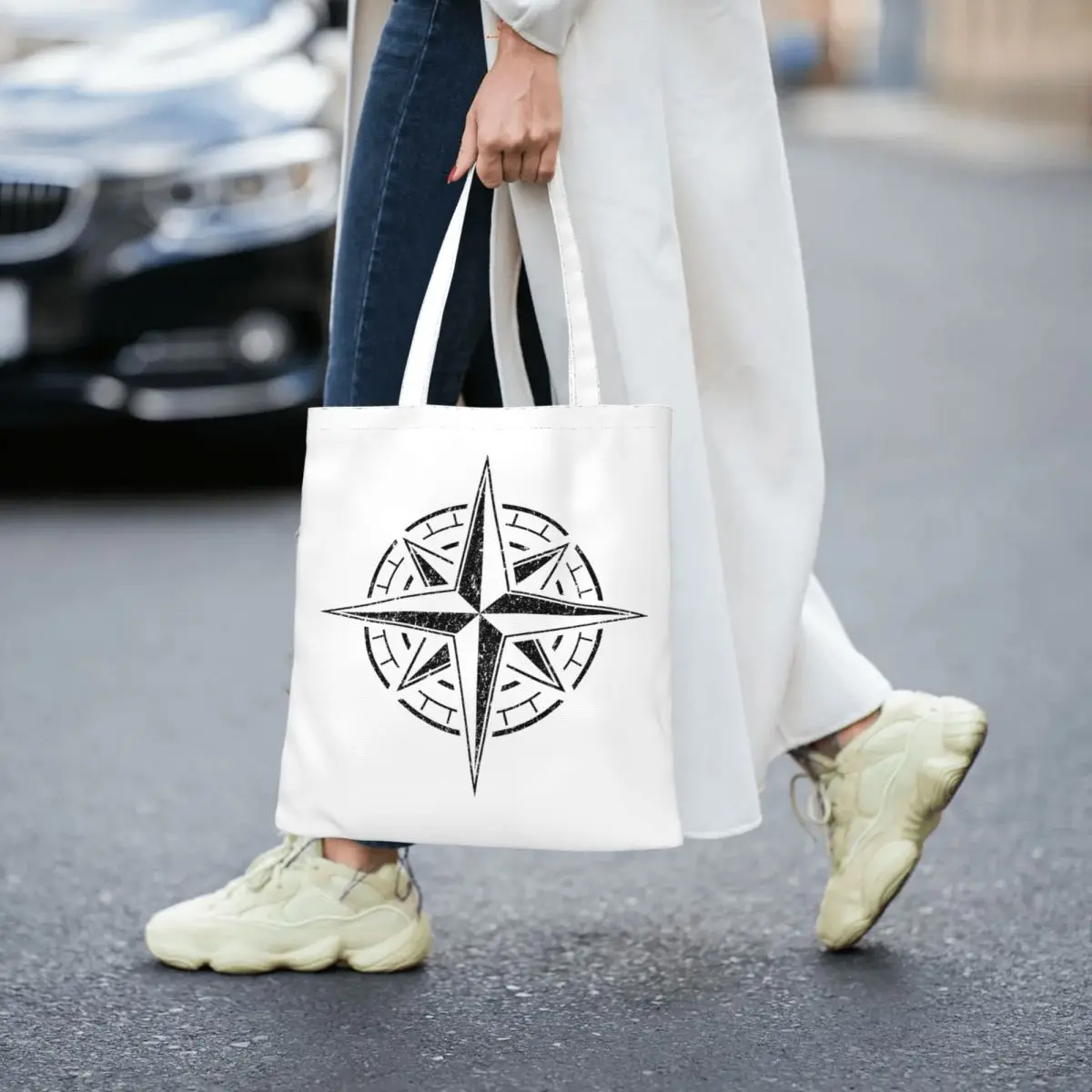 

Compass Rose With Grunge Effect Women Canvas Handbag Large Capacity Shopper Bag Tote Bag withSmall Shoulder Bag