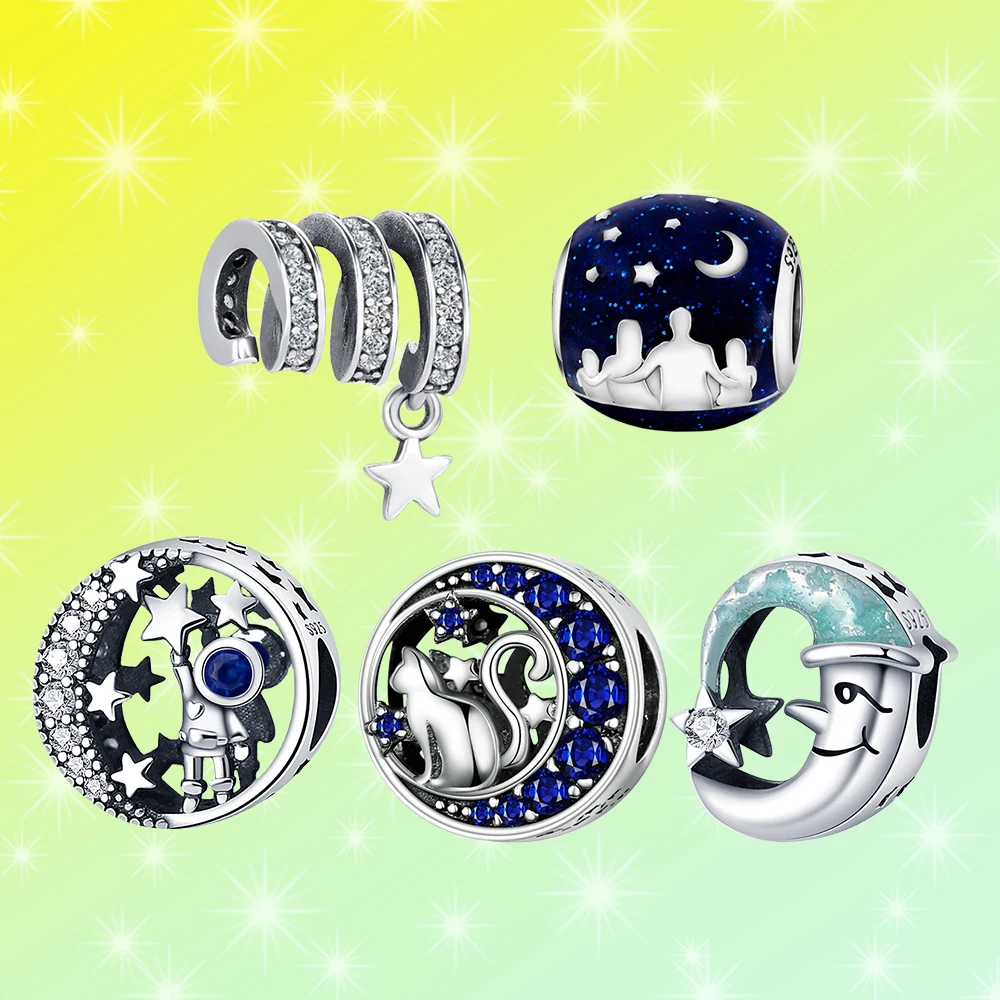 

925 Silver Beautiful Starry Sky Elements Fit for Pandora Original Birthday Making Bracelet Necklace Woman Jewelry Gifts
