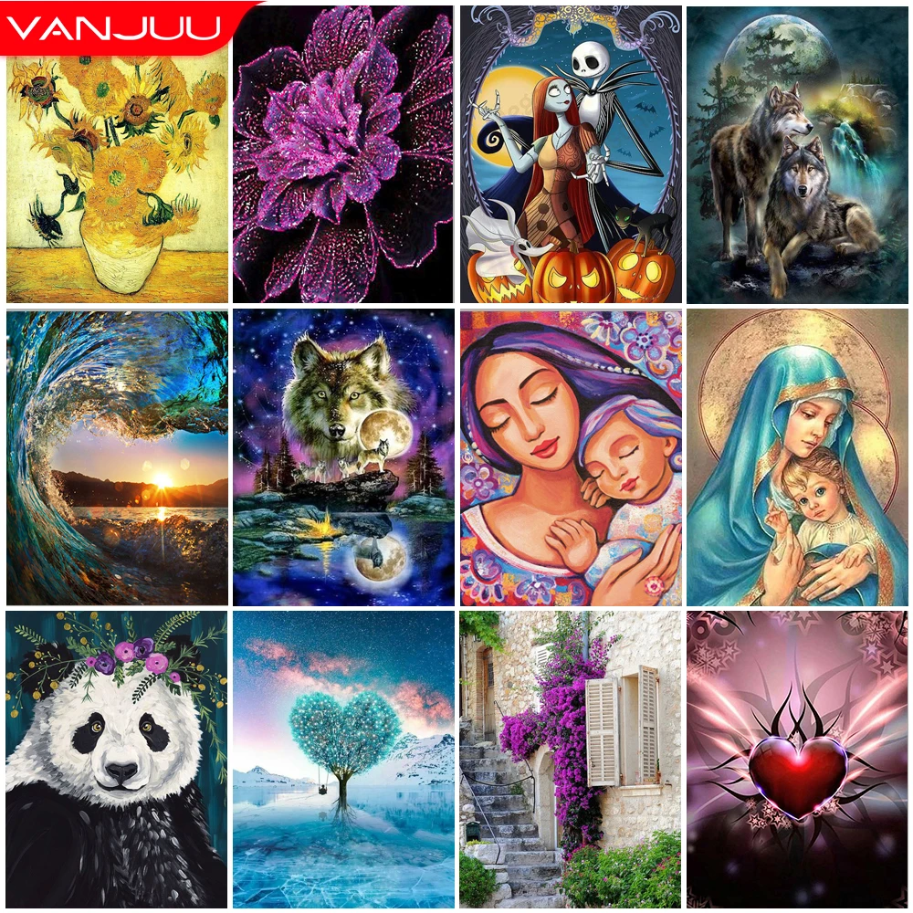 

DIY Diamond Art Painting New Flower Wolf Full Diamond Embroidery Mosaic Landscape Sunset Cross Stitch Kit Home Decor