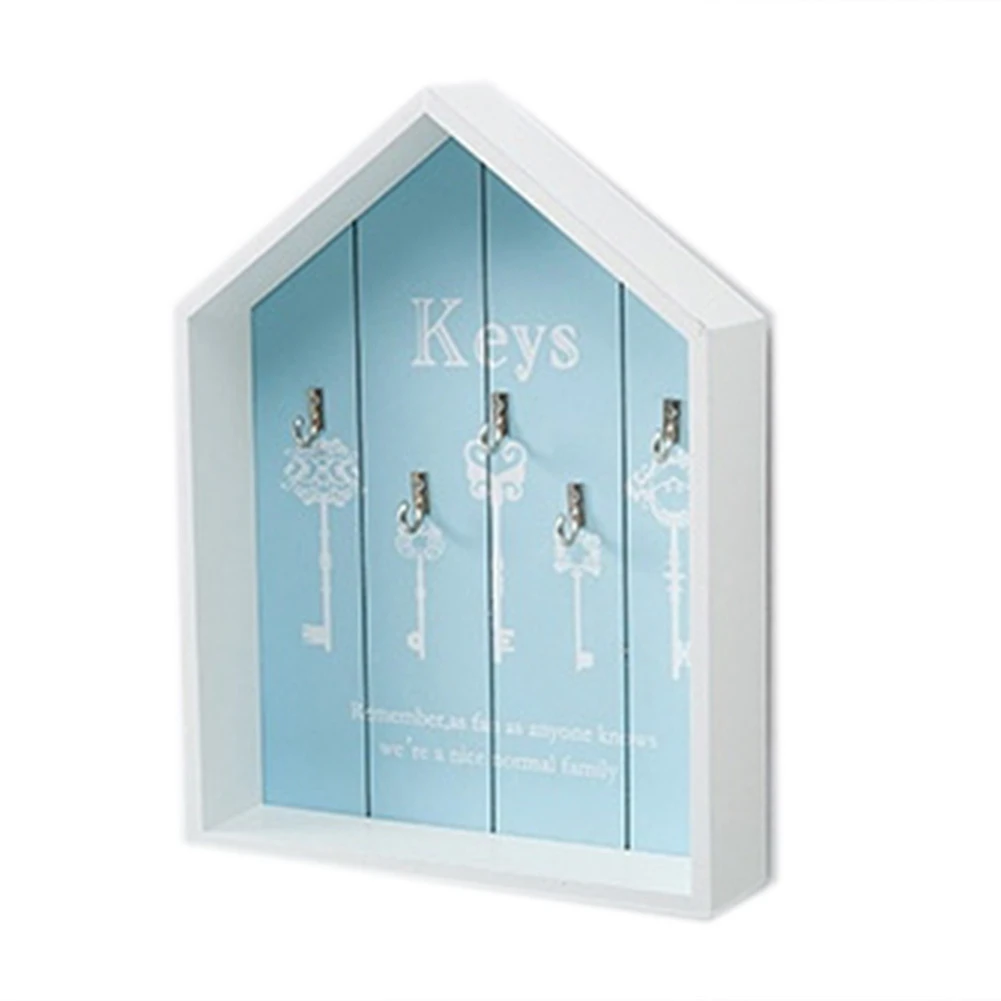 

Entrance Wall Wooden Decorations Key Storage Box Wall Hanging Creative Home Nordic Small House Wall Storage Blue