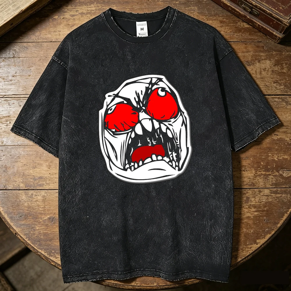 Фото Футболка Trollface из винтажного выстиранного хлопка для подростков, в стиле винтажный гранж, пастельных тонов, удобная, в стиле харадзюку, 80-х годов, пастельный хип-хоп, модная, Y2k. №1