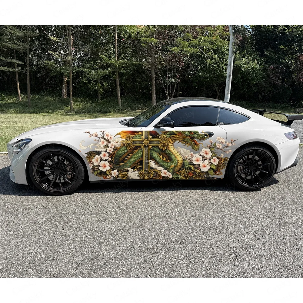 Фото 2 шт. желто-оранжевые абстрактные наклейки-полосы для кузова автомобиля, графика на боковые части дверей автомобиля, аксессуар для декора автомобиля №3