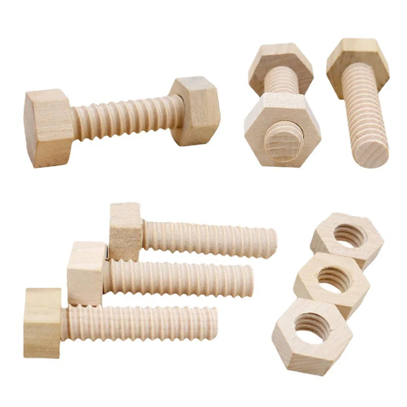 

3 Sets Wooden Screw Nut Assembling Building Blocks Solid Wood Screw Nut Hands-On Teaching Aid Early Educational Toy For Children