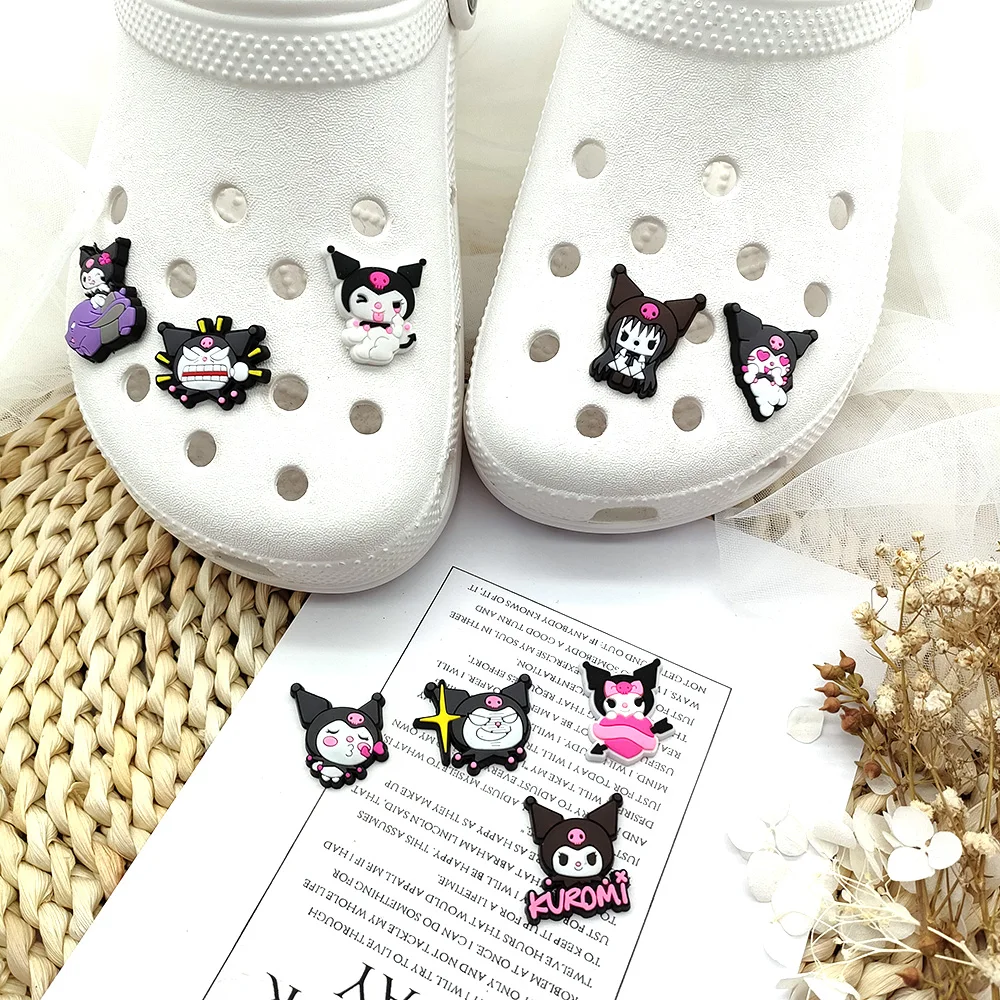 

10 шт./компл., мультяшный милый черный кролик, подвески для обуви из ПВХ, аксессуары для обуви, украшения для Croc Jibz, подвески, подарок для детск...