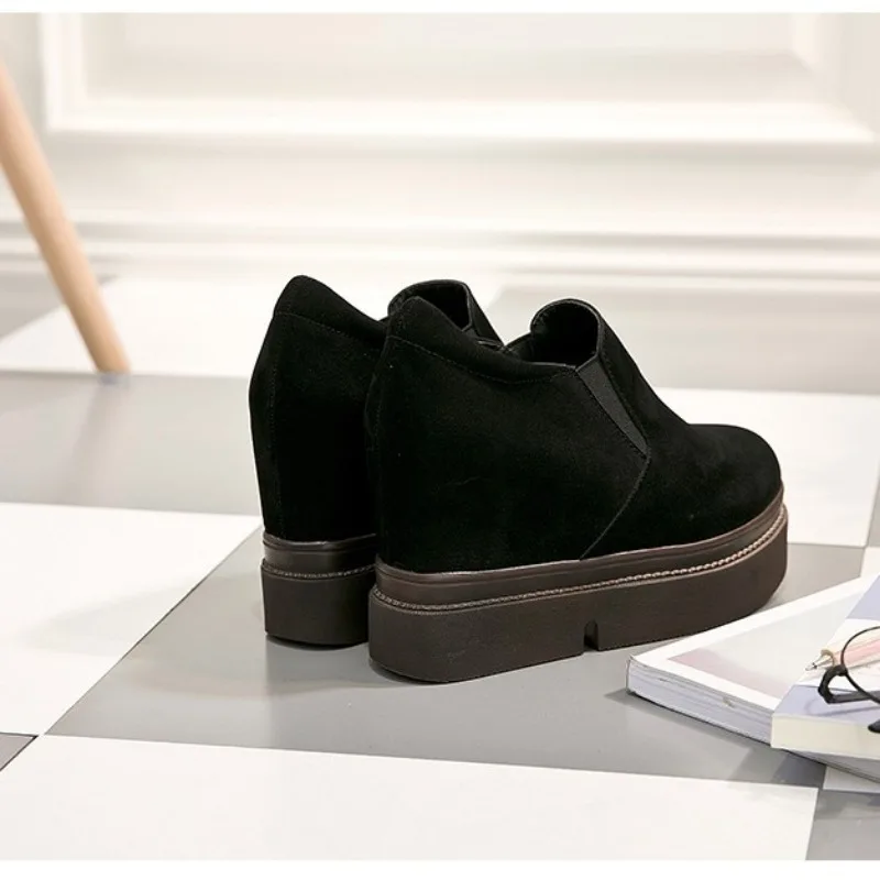 Кроссовки женские на платформе 10 см из микрофибры скрытом каблуке лоферы теплая