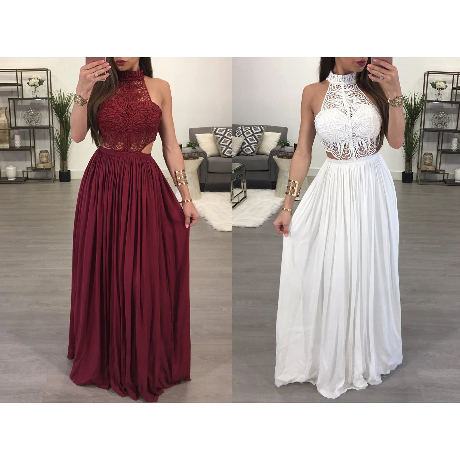 

Sexy Women Summer Long Maxi Dress Elegant Bridesmaid Dress Dresses Big Sizes Fashion Sleeveless Halter