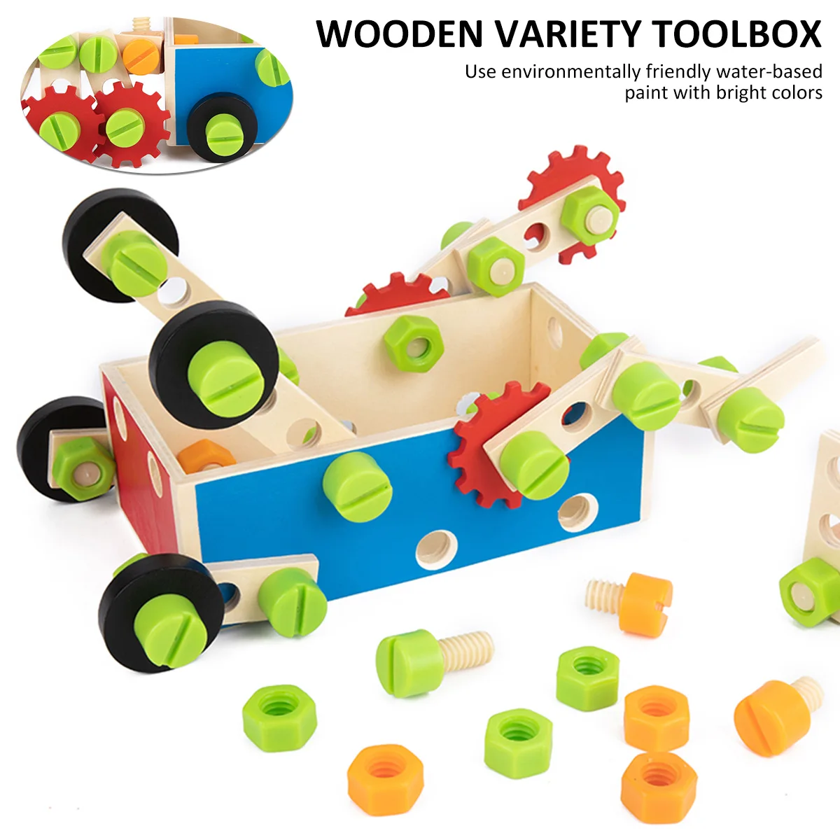 

72 PCS Nut Disassembly Toys Wooden Toolbox Toys Play Toolbox Accessories Set Educational Construction Toys Birthday Gift for Kid