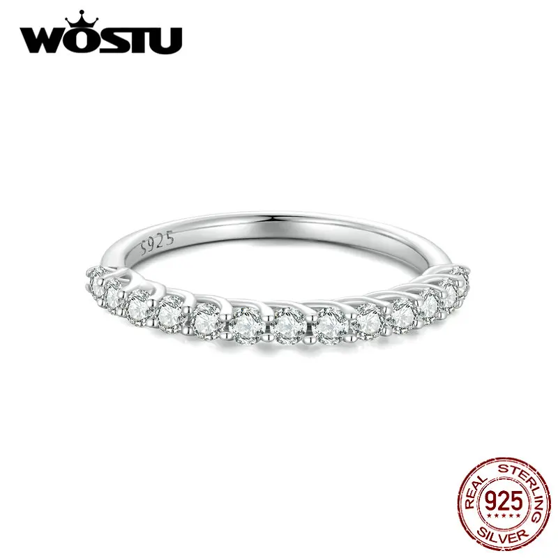 

WOSTU Moissanite Jewelry 925 Sterling Silver Classical Eternity Band Rings for Women Round Diamond Wedding Engagement Ring Gift