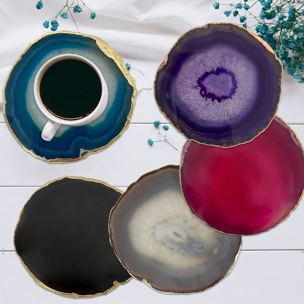 10-12cm Natural Crystal AGATE SLAB Geode Slice Mineral Coaster Healing Reiki Decoration Blue Purple Pink Mixed Blue Lace Agate