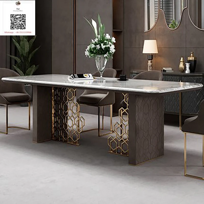 

High-quality Nordic Italian Style High-end Luxury Marble Dining Table Rectangular High-end Italian Imported Slate Furniture
