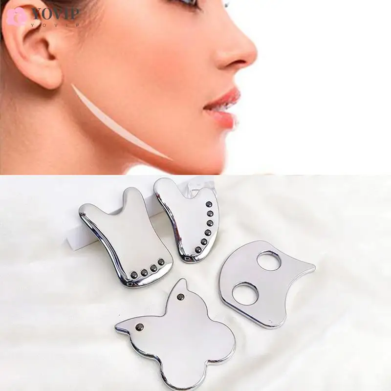 

Stainless Steel Scraper Facial Massage Gua Sha Tool Face Lift Anti-Aging Skin Tightening Cooling Metal Contour Reduce Puffiness