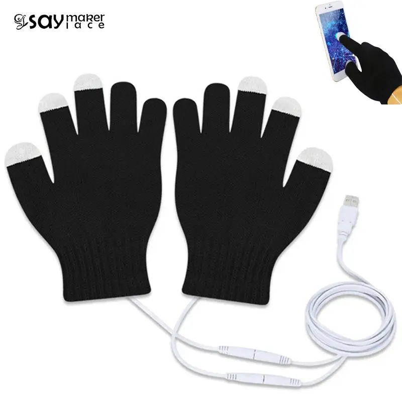 

1Pair Outdoor USB Heated Gloves For Men Women Gloves Warm Constant Temperature Portable Knitting Heating Touch Screen Mittens
