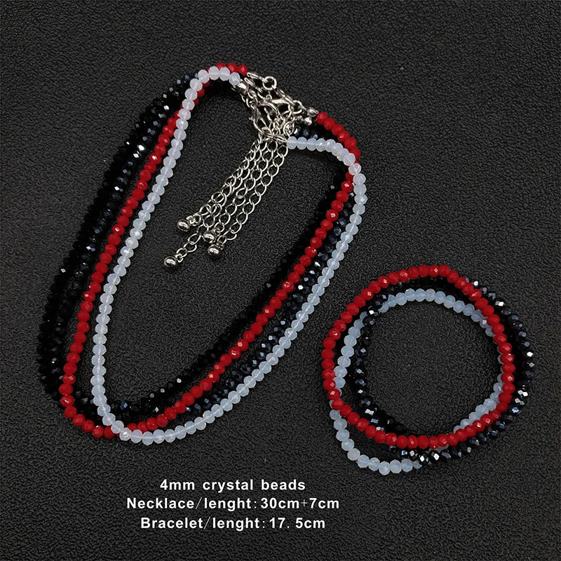 

Simple Fashion Women Necklace Bracelet Set High Quality Crystal Beads Strand Shinny Necklace Bracelet Lots Colors Gifts Jewelry