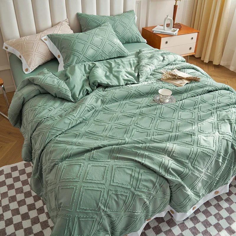 

Nordic Style Geometric Jacquard Summer Quilt Fashion Button Home Air-conditioning Quilt Soft Throw Blanket