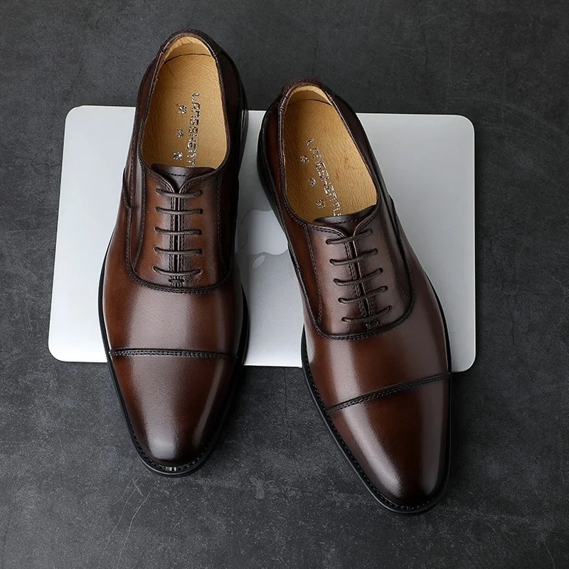 

Top layer cowhide wooden root business dress British style leather shoes men's three-joint leather Oxford shoes pointed men's