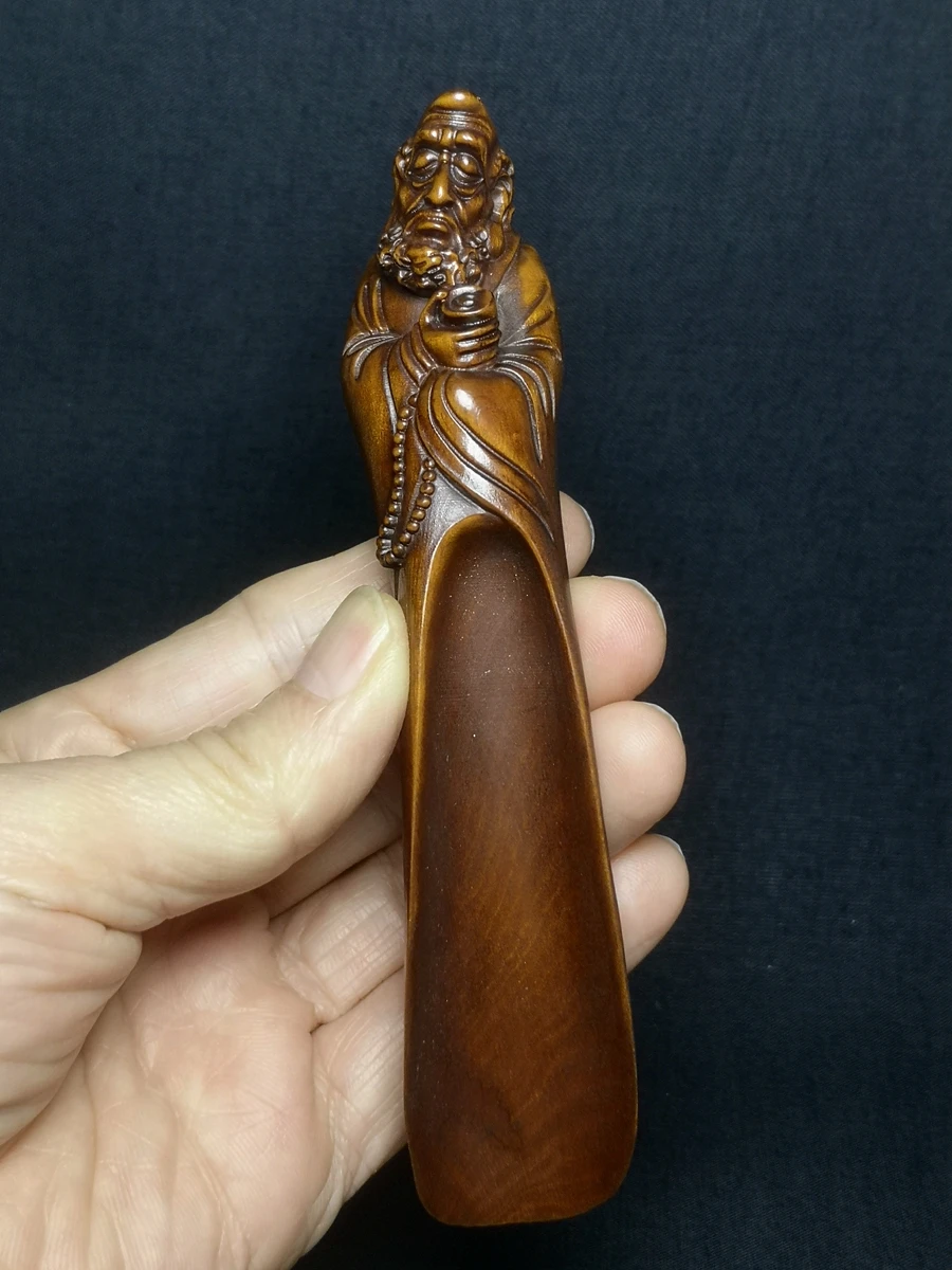 

Length 15 CM Old Chinese boxwood hand carved Bodhidharma Buddha Figure Statue Tea Spoon Gift Collection