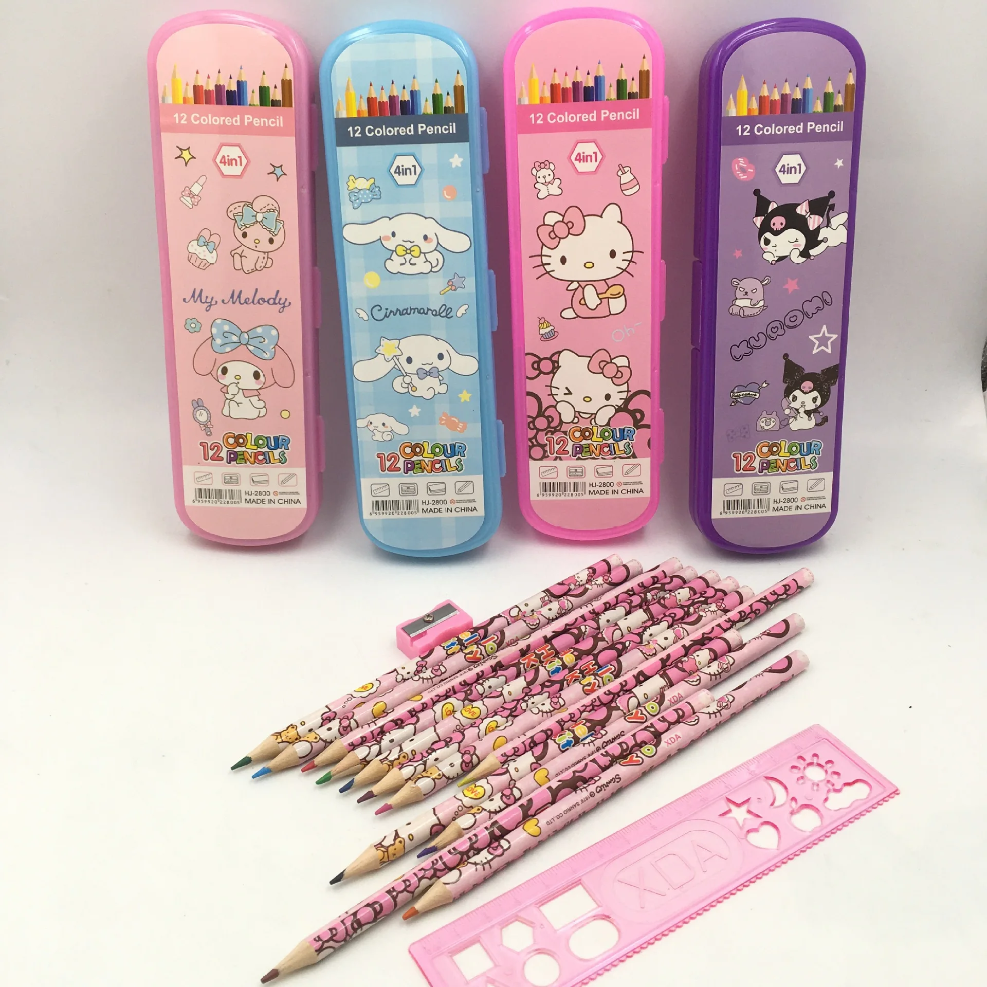 Цветной фотокарандаш Hello Kitty фоторучка Sanrio Kuromi Cinnamoroll My Melody 12 цветов кисти для