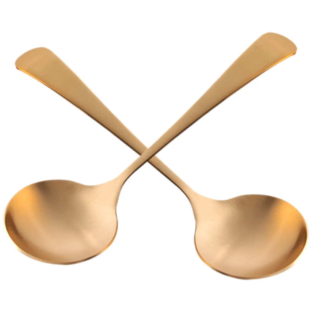 

2 Pcs Soup Spoons Porridge Serving Home Simple Copper Sauce Accessories Dessert