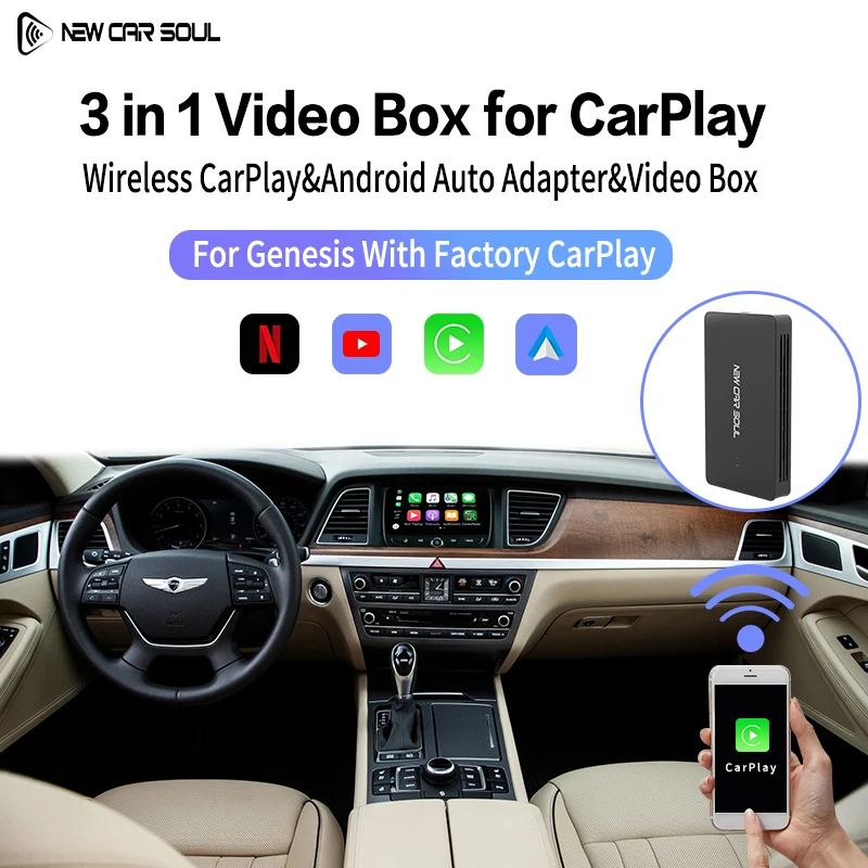 

Автомобильный мультимедийный видеобокс Genesis 3 в 1, беспроводной адаптер для CarPlay, Android
