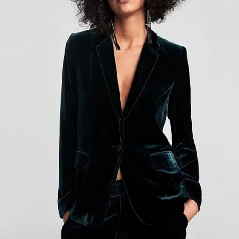 Фото Женский офисный однобортный Блейзер винтажное пальто с отложным воротником и