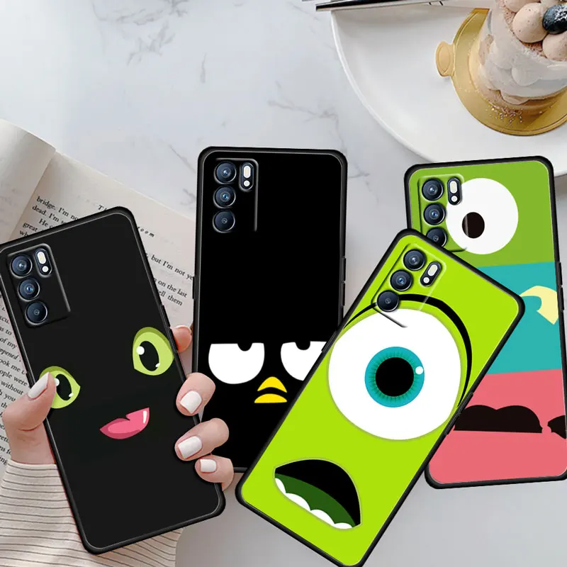 

Cute Emoticons Face Smiley Soft Shockproof Black Phone Case For OPPO Reno 6 5 4 3 2 2Z 2F Z 4F 4Z 5G Pro Plus Lite Coque