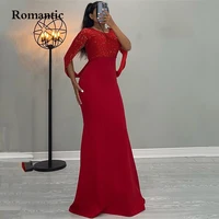 romantic a line prom dresses red satin half sleeves o neck with sequin lace party dresses floor length plus size long prom gowns