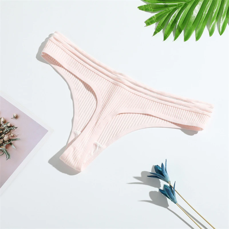 FAFABALOU Lingerie Sexy Women Panties Thongs Low-Rise Thong Cotton Underwear Breathable Solid Color Underpants Briefs Intimates