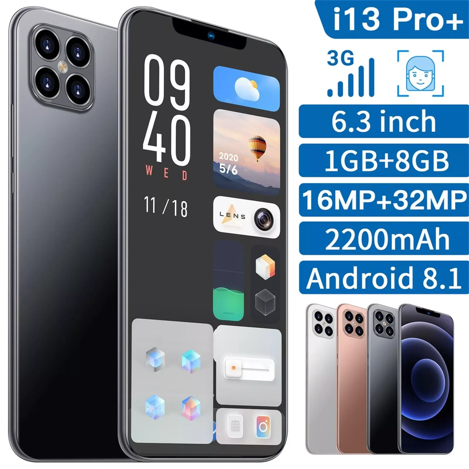 Enlarge CARPRIE i13 Pro+ Smartphones Android 8.1 1GB+8GB Cell Phones Quad-Core 6.3 Inch Mobile Phone 2600mAh Smartphones смартфоны